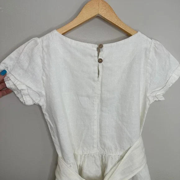 Simply Grey White‎ Linen Blend Dress Belted Pockets Casual Summer Womens XS